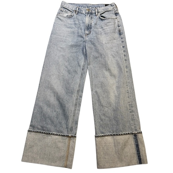 👖 Goldsign Folded-Edge Wide Leg Jeans Women’s 28 High Rise Blue Designer 👖 - Picture 2 of 6